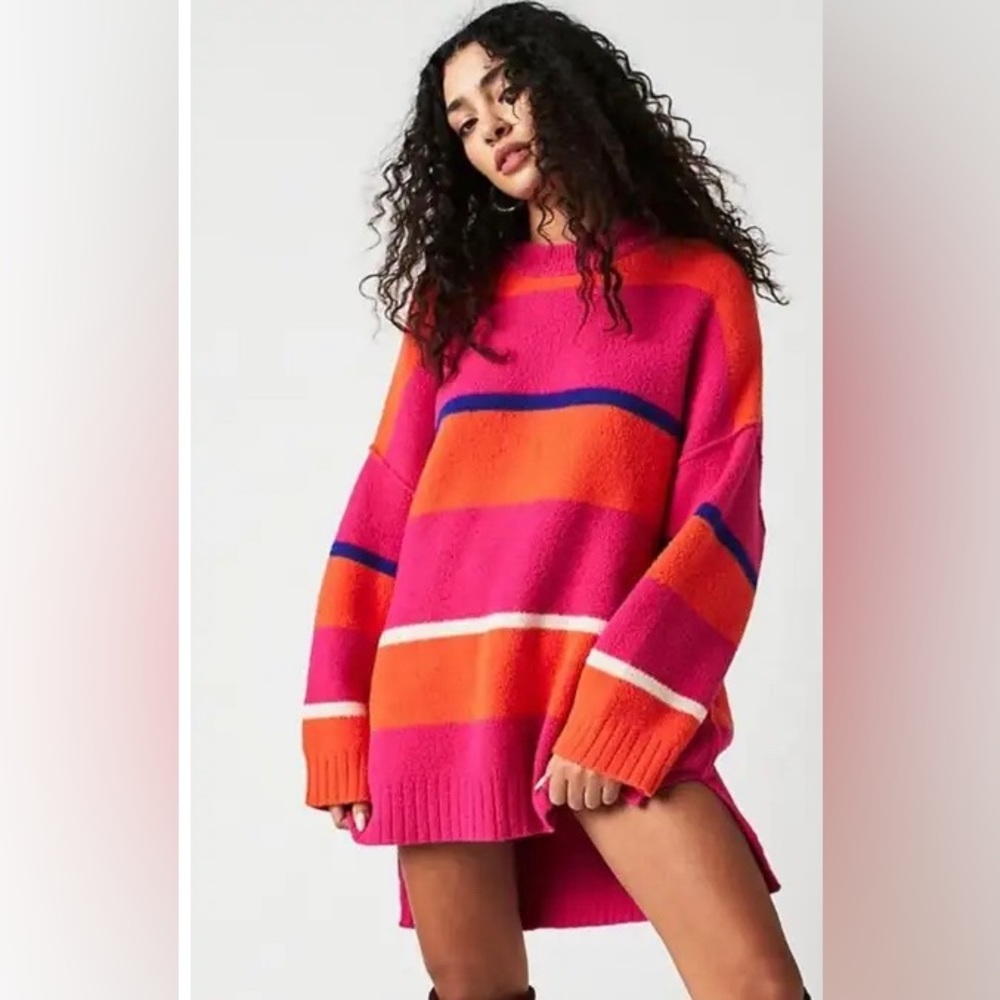 🌈 NWT Free People Peaches Striped Vibrant
Tunic Oversized Sweater ||size small 🌈